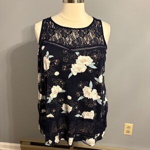 torrid Navy Floral Lace-Trim Tank Top